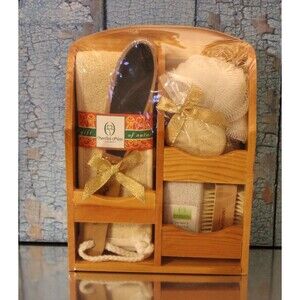 Essential Design 7 piece Bath & Beauty Accessory Set  with Wood storage box NEW